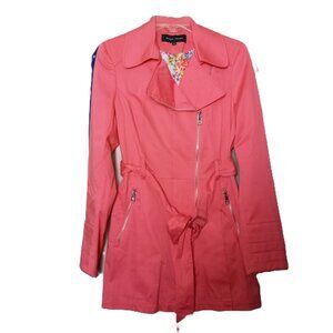 Black Rivet pink coral Belted Lined Trench Coat sz M NWOT  B18